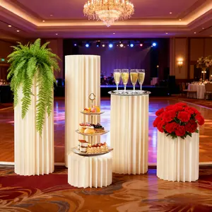 5-Piece Aesthetic Cardboard Flower Stands Cylinder Honeycomb Design 110lbs Each Load PVC Plates Included - For Wedding Aisle/Reception/Event Centerpieces