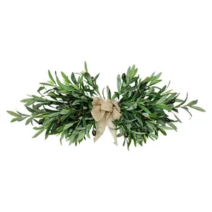 24" Floral Swag, Greenery Swag, Artificial Olive Flower Swag, Christmas Wreath, Outdoor Decorative Arch, Spring Floral Swag with Green Leaves Olive Fruit, Green Floral Swag for Wedding Arch Wall Home Garden Party Wall Decor