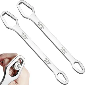 2PCS Multifunctional Silver Torx Wrench Adjustable Self-Tightening Double Head 8-22mm Universal for Auto Repair & Home DIY Projects