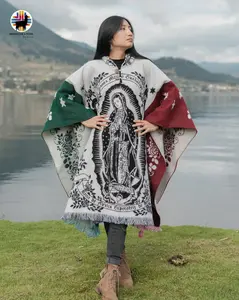 Lady of Guadalupe Mexican Flag Alpaca Poncho