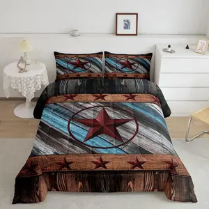 Rustic Texas Star Comforter,Western Texas Comforter Set,Wood Boards Bedding Set,Country Style Farmhouse Duvet Set