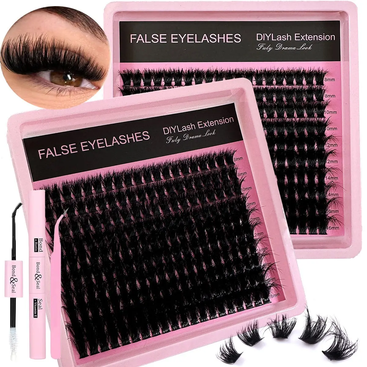 Luxurious Fluffy DIY Cluster Lashes, Fluffy Eyelash Clusters, Mixed Lengths, 0.07mm Russian D Curl, Reusable, Easy for Beginners, Beginner Friendly Lashes, 160D/120D/100D/60D/50D, Eyelashes Extensions, Eyelash Cluster Set