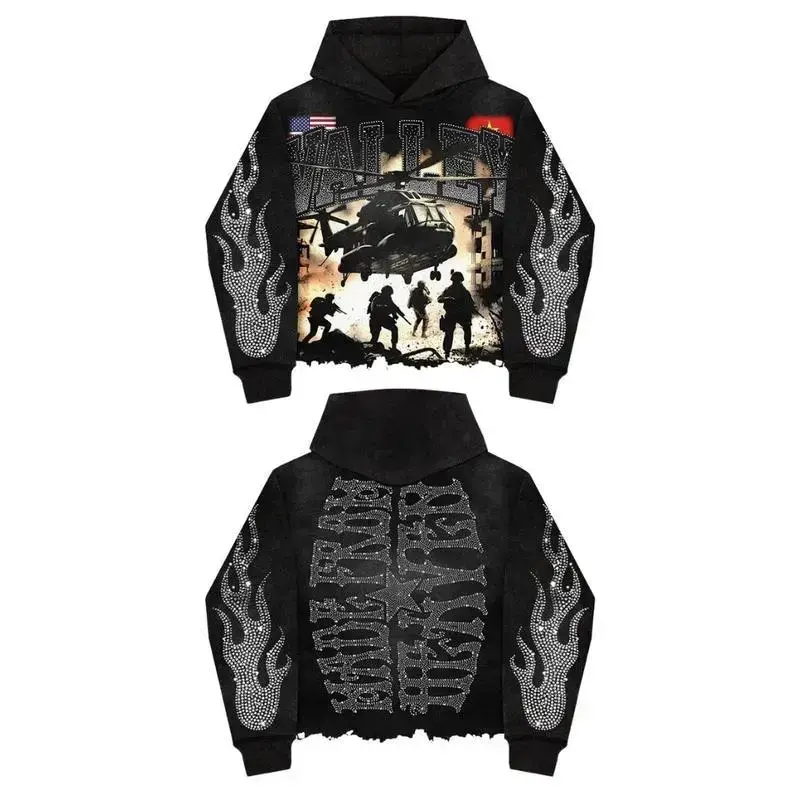 2026 new VALLEY full print hooded sweatshirt aesthetic couple hip-hop gothic streetwear hoodie