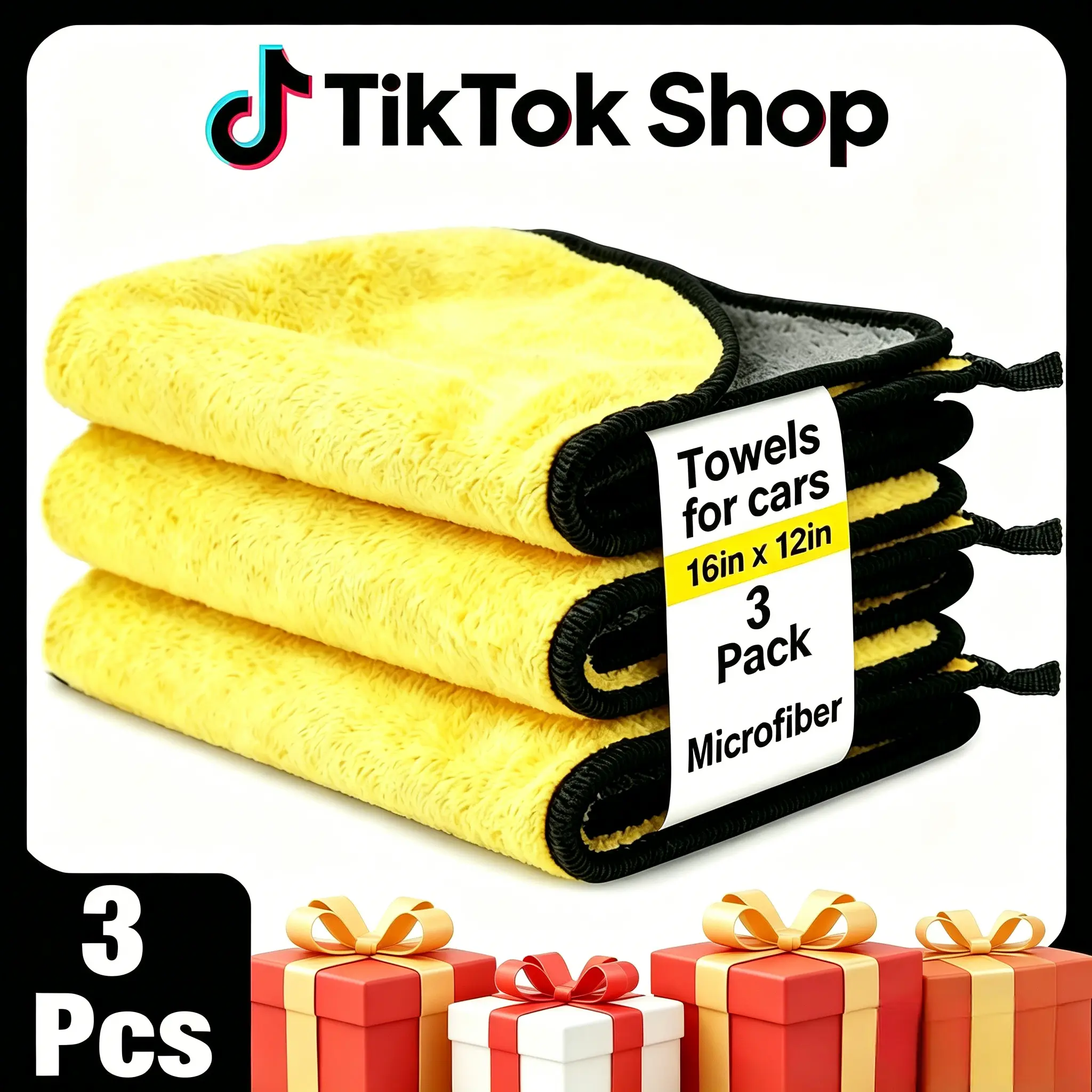 3-Pack Super Thick Plush Microfiber Rags, 16"x12" Dual Sided 2-Ply, Scratch-Free Auto Car Detailing & Furniture Cleaning Towels for Drying Buffing Polishing