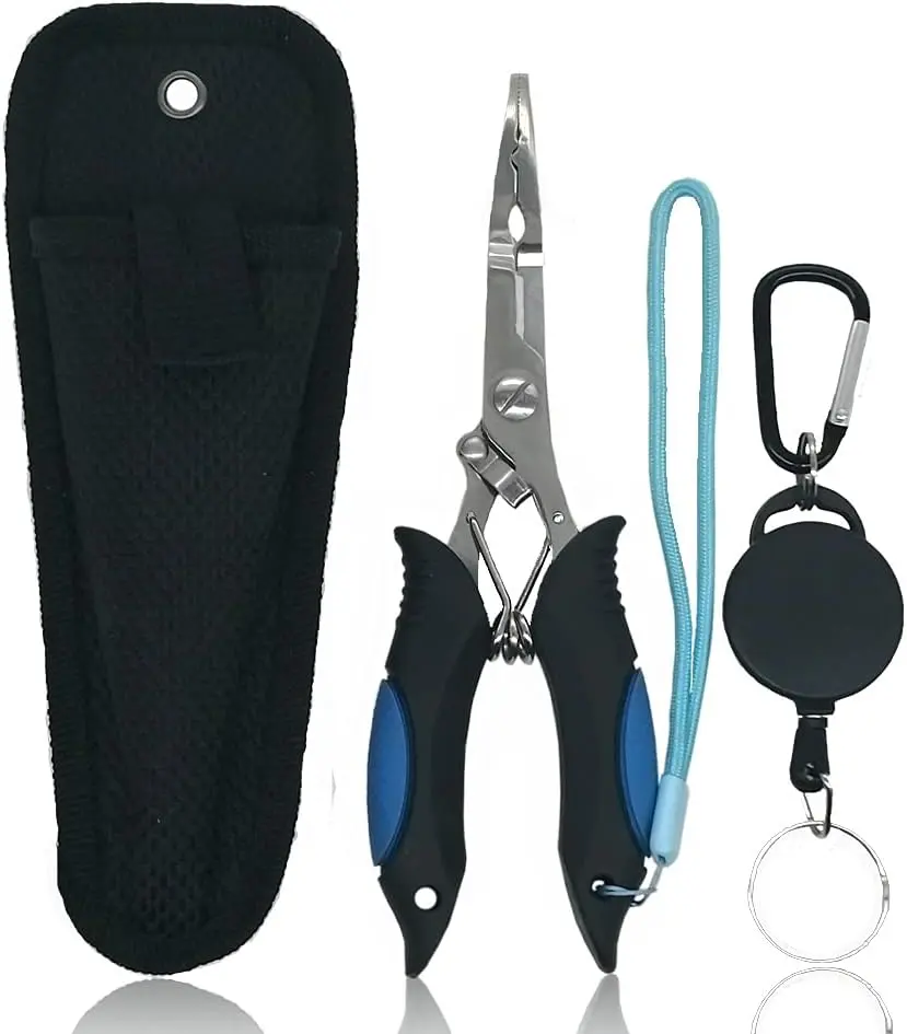 Stainless Steel Fishing Pliers -  Nose Plier for  Fishing Line, Multitool Pliers with Sheath and Telescopic Lanyard | Fishing Tools