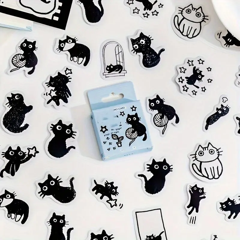 Cute Cartoon Cat Pattern Sticker, 45pcs/Box Self Adhesive Decor Paper, DIY Decorative Sticker for Gift Greeting Card Water Bottle Laptop Phone, School Supplies 2024