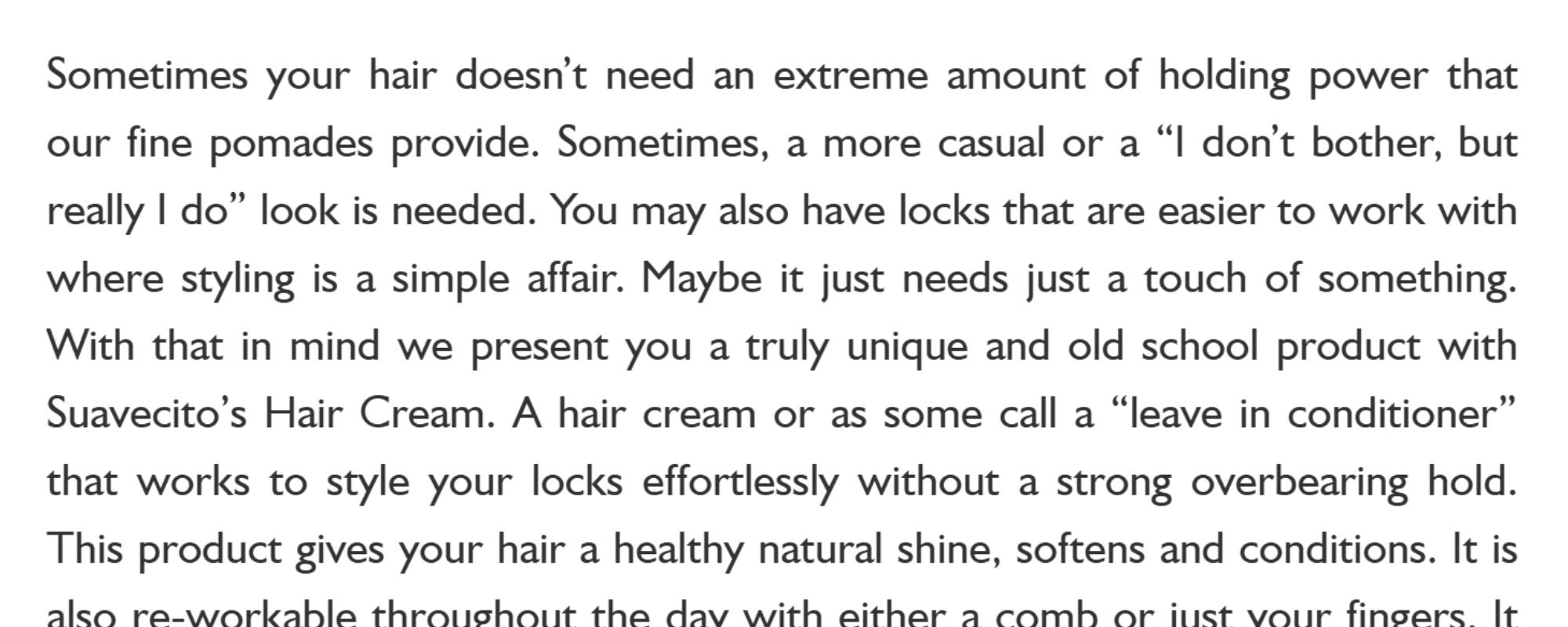 Suavecito Hair Cream - Hair Styling Cream For Men - Loose Hold + Add Healthy Shine