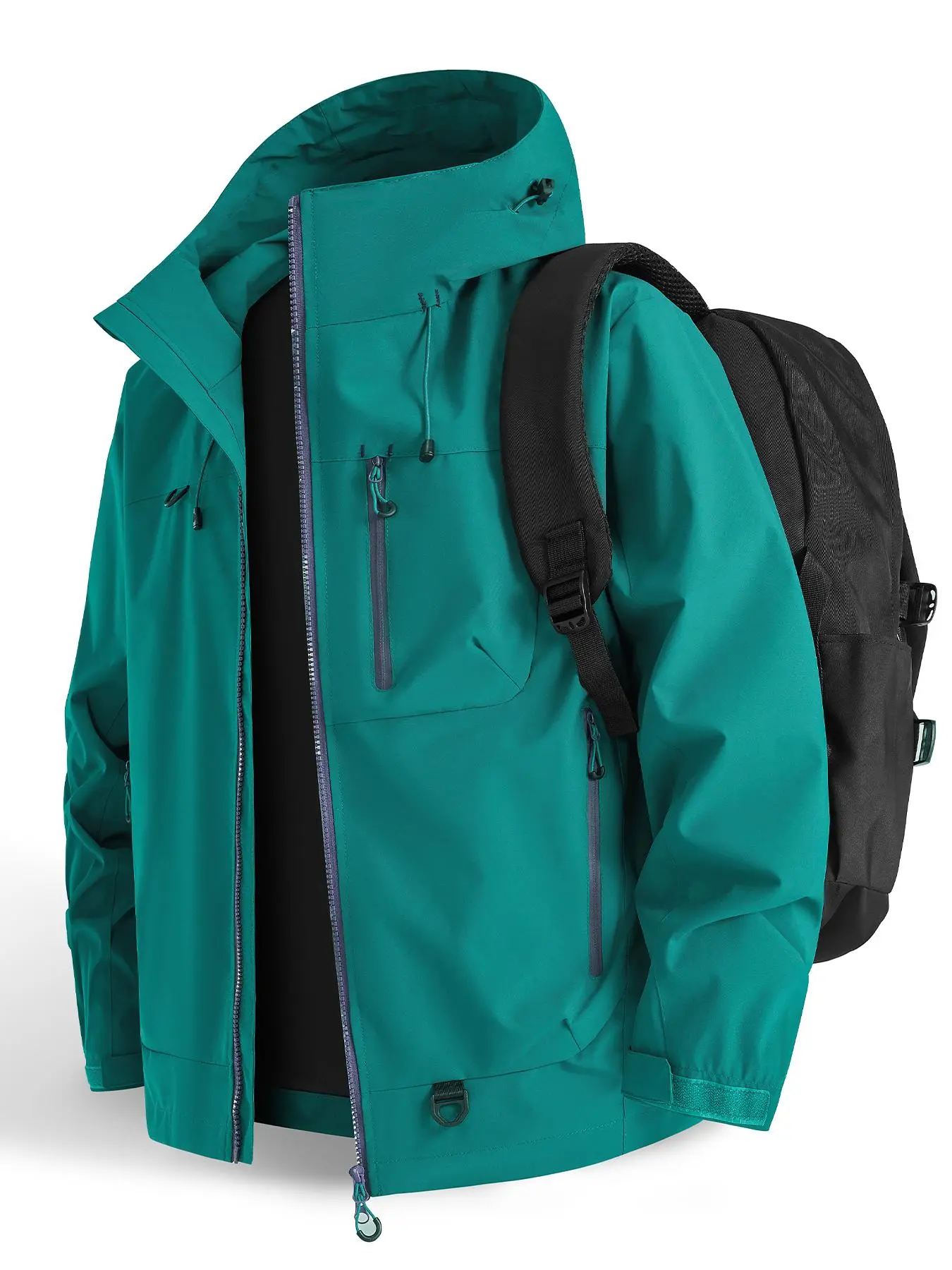 New Outdoor Hooded Couples' Mountain Climbing Jacket, Spring & Autumn Windproof Waterproof Breathable Stylish Plain Jacket, Outdoor Zipper Jacket, Hiking Jacket, Waterproof Windproof Outerwear, Outdoor Clothing