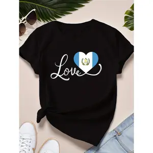 Women's Guatemala Flag Patriotic Crew Neck Short Sleeve T-Shirt 100% Cotton Comfort Fit Graphic Print Top