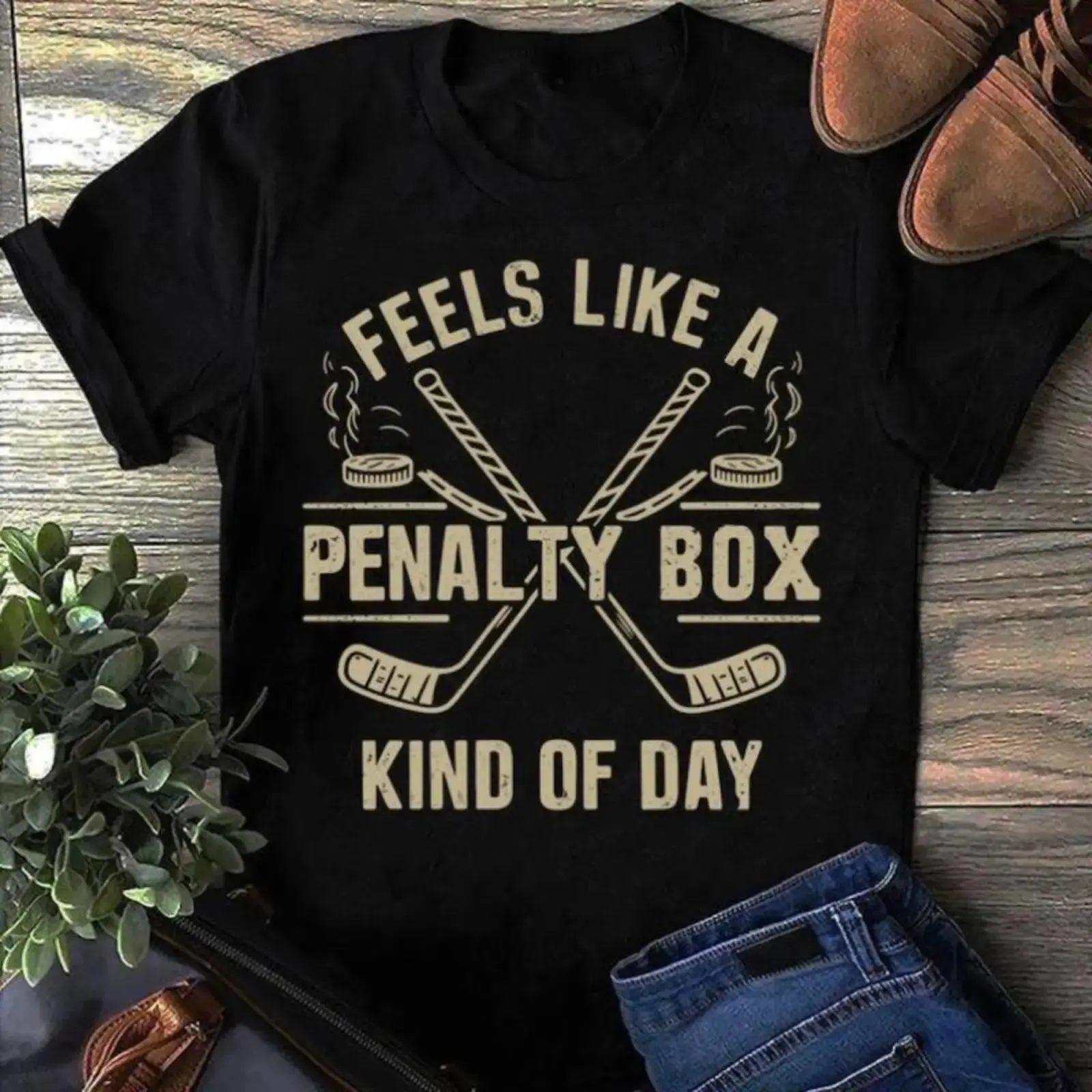 Classic Comfort: 100% Cotton Men's Tee. Feels Like A Penalty Box Kind Of Day Funny Hockey Pullover Hoodie - Hockey Player Shirt, Hockey Team T Shirt, Hockey Moms, Hockey Lover Gift Fashion   Unisex T-shirts