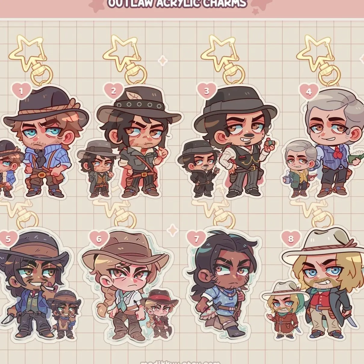 8 ops outlaw gunslinger cowboy acrylic keychains