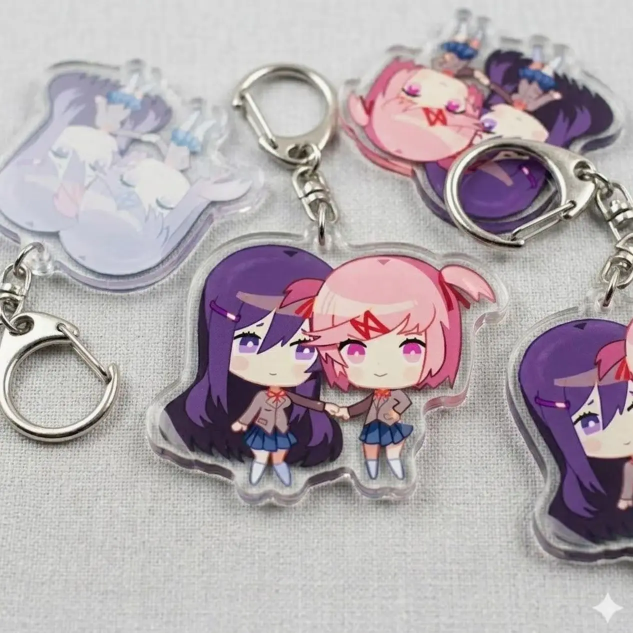 Yuri Natsuki DDLC Chibi Acrylic Keychain, Doki Doki Literature Club Duo Bag Charm