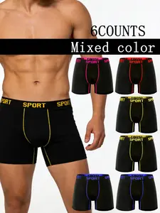 6 pcs Men's solid color long's underwear With contour bands, Breathable quick drying elastic waistband sports pants, Stretchy underwear, Suitable for daily wear and exercise fitness