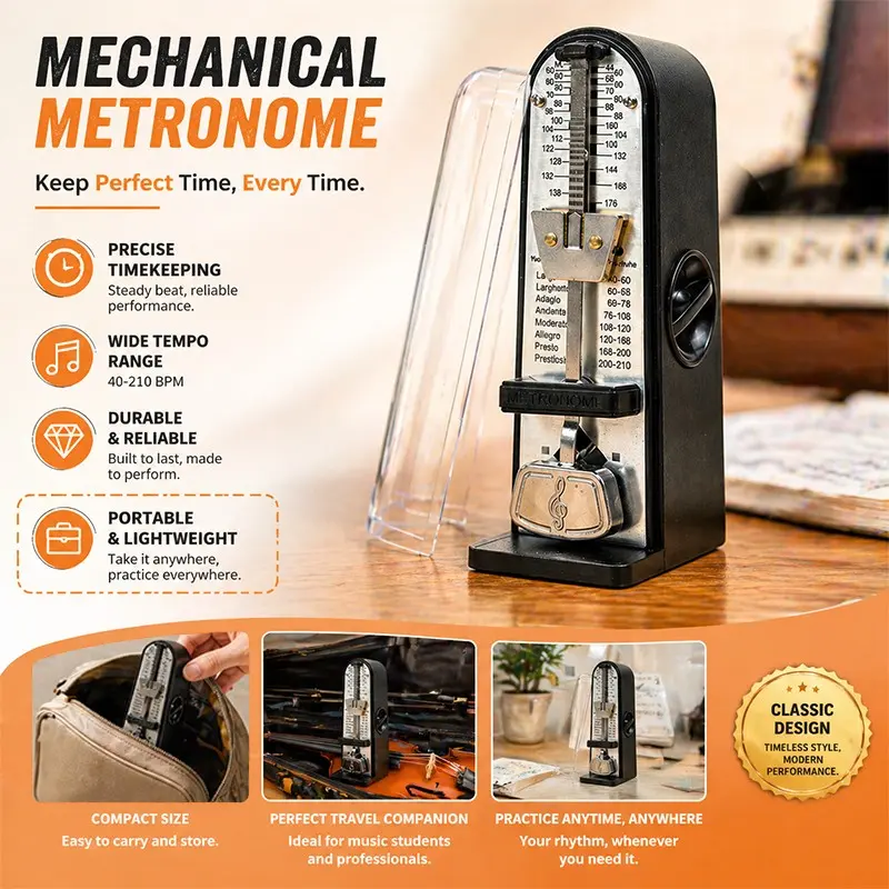 Mini Mechanical Metronome Portable Piano Guitar Violin Universal Instrument Practice Rhythm Timer, Essential Music Tool for Musicians, Instrument Accessories