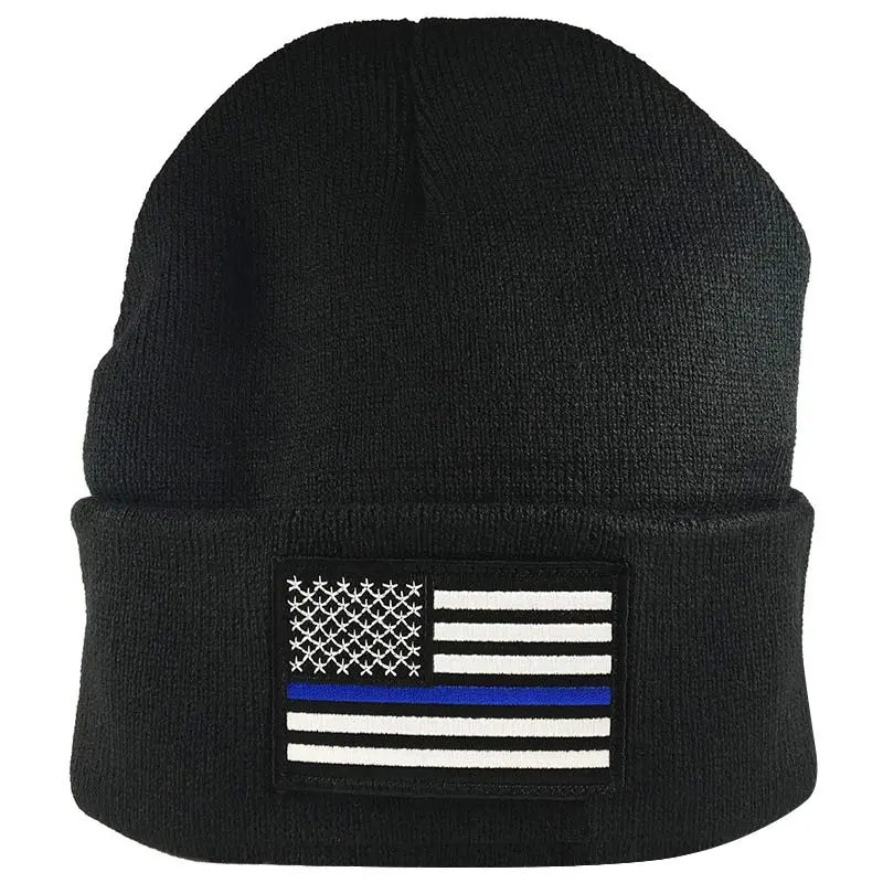 Thin Blue Line Flag Embroidered Beanie