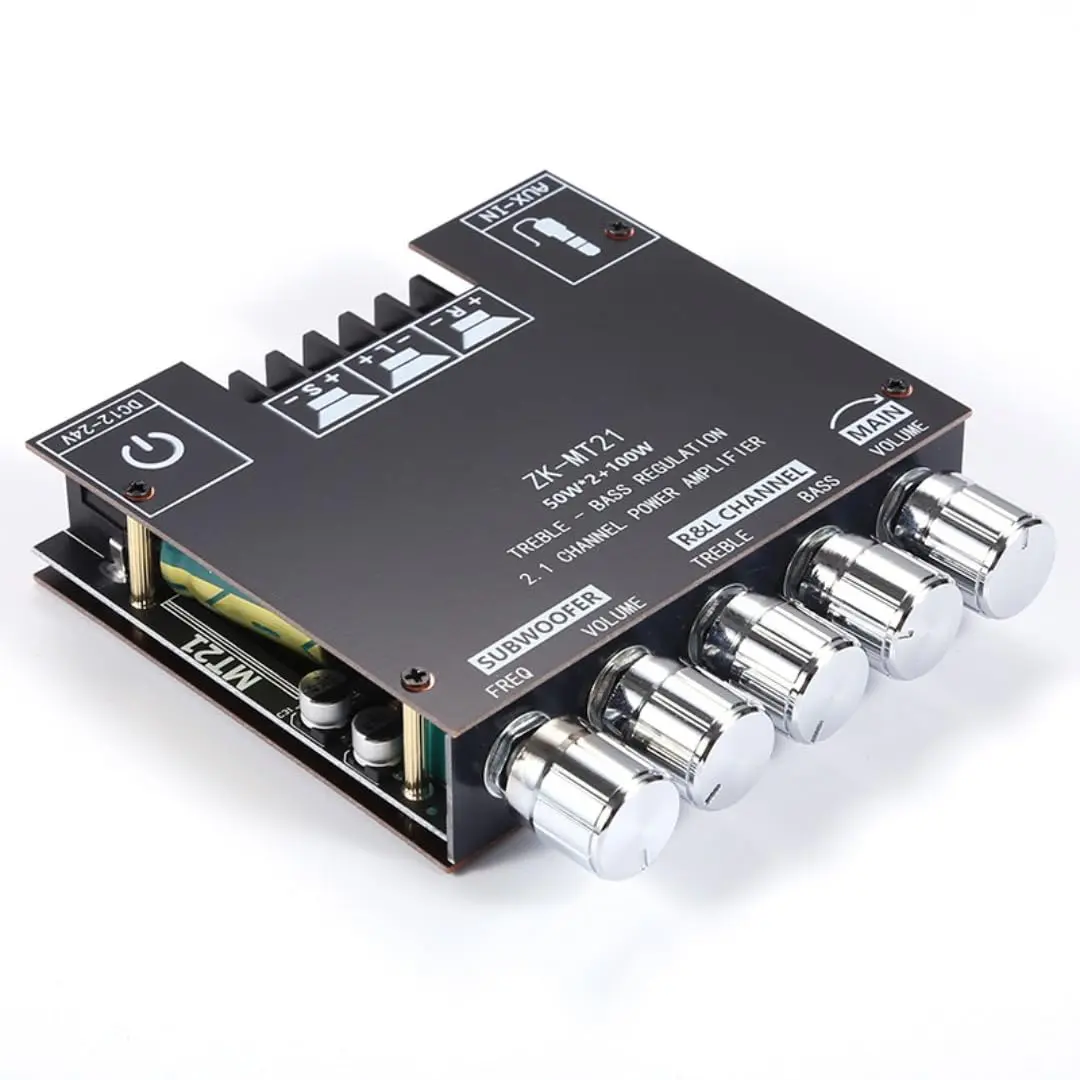 ZK-MT21 Bluetooth 5.0 Amp Board 2.1CH 50W+50W+100W aptX Low Latency, AUX/Bluetooth Input for Home Theater,Car Audio,Speakers,Subwoofer