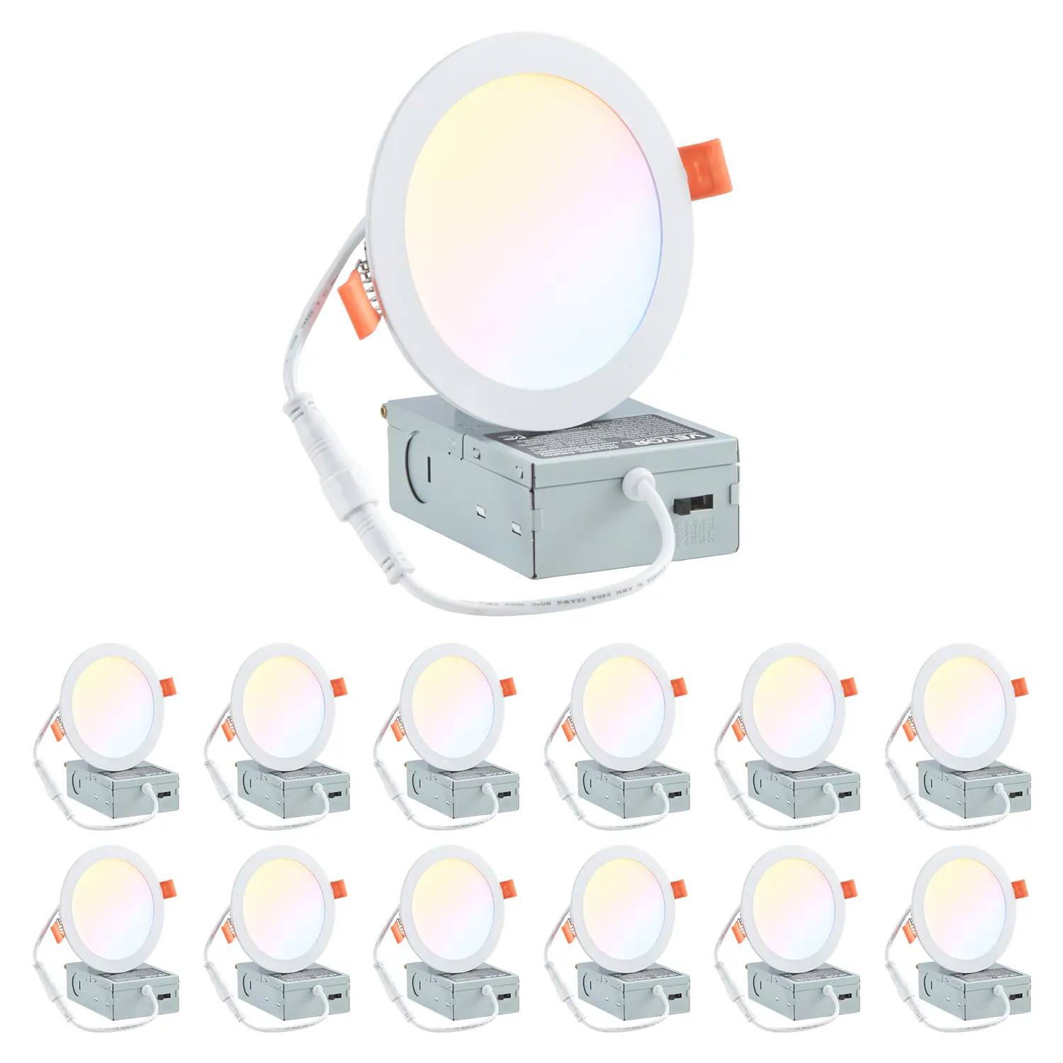 【DealsForYouDays】VEVOR 12 Pack 6 Inch LED Recessed Ceiling Light,5CCTCanless Wafer Downlight with Junction Box2700K/3000K/3500K/4000K/5000K Selectable1100 LM High Brightness 12W 120Vfor Indoor Home Lighting