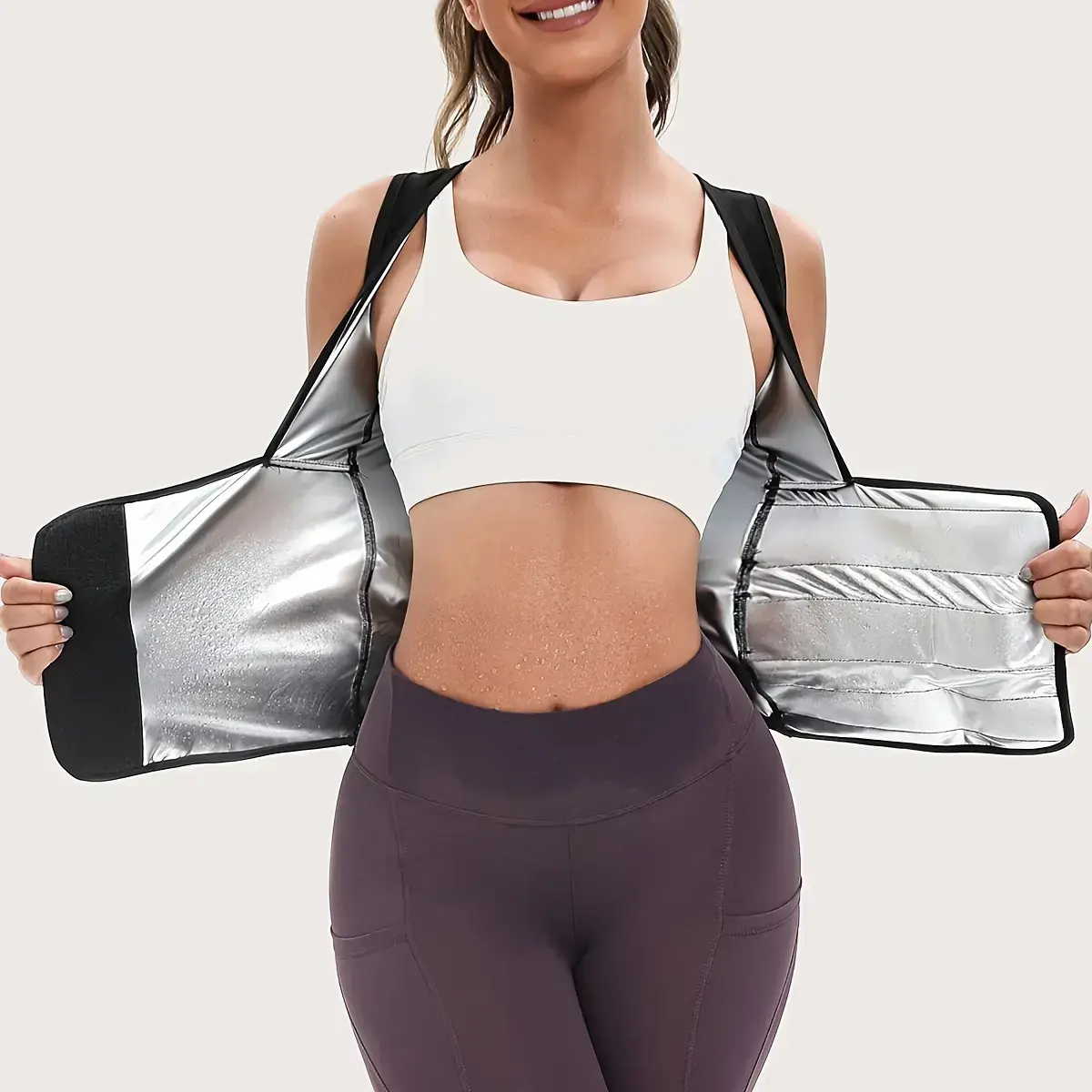 Women's Zip-Up Sauna Sweat Vest, Compression Waist Trainer Workout Top with Built-in Bra for Tummy Control, Body Shaper for Gym & Running, Gym Workout Shirts, Workout Tops Athletic Stretchy Material Fitness Training Clothes Gym Sportswear