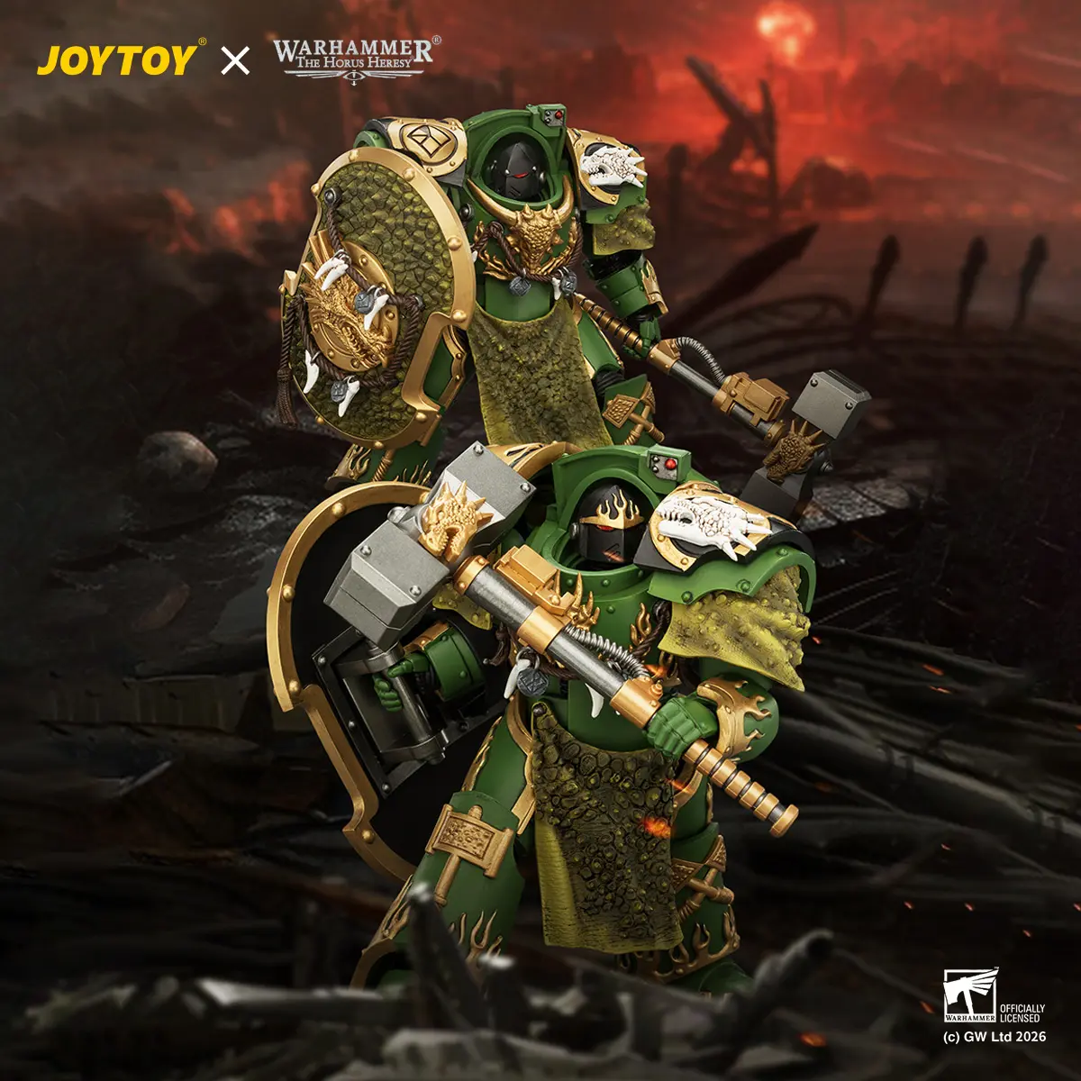 JOYTOY Warhammer "The Horus Heresy" 1/18 Action Figures Salamanders Firedrake Terminator 1 & 2 with Thunder Hammer and Dragonscale Storm Shield