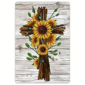 Retro Metal Sign Bundle - Wooden Cross Sunflower Wall Decor, Vintage Rustic Wall Art for Garage, Man Cave, Home Bar, Farmhouse Decor,8*12 1inch