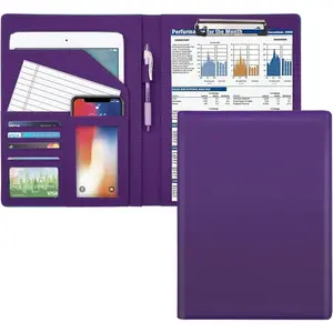 Leather Resume Portfolio Folder Padfolio Clipboard with Cover Fits Letter Size A4 Legal Pad for Business Conference Notepad, Purple