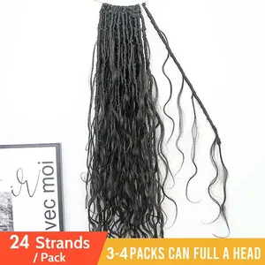 [Eayarru]18"-22" Pre-Looped Crochet Boho Locs with Human Hair Curl  - Body Wave Texture