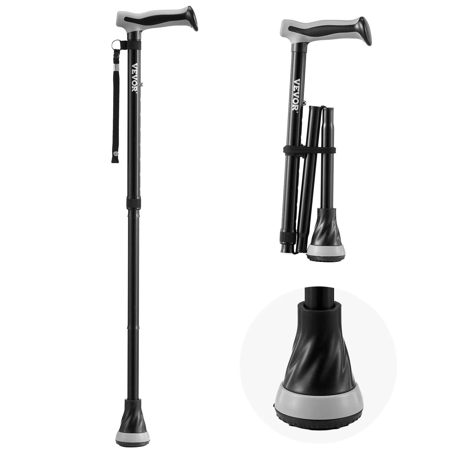 【Summerfinds】VEVOR Walking Cane for Man Woman, Folding Walking Stick with 8-Level Adjustable Height & Anti-Slip Tip, Lightweight and Portable Aluminum Mobility Walking Aid for Senior Adult, 250LBS Loading