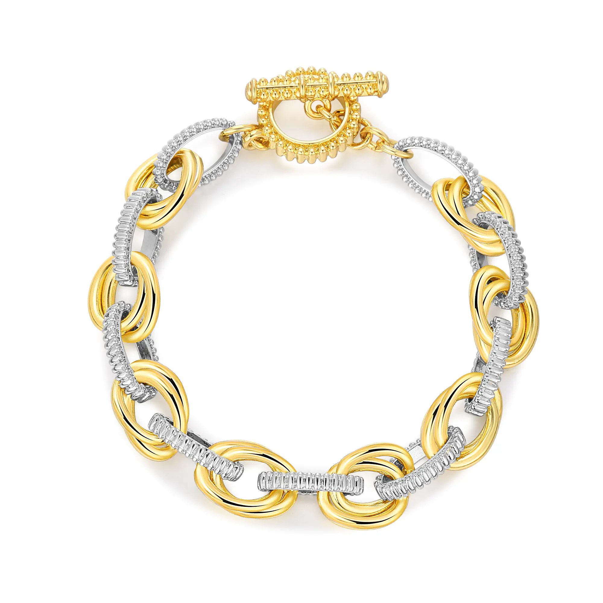 MYTYS Hypoallergenic Two Tone Cable Link Chain Bracelet Adjustable Bangle Classic Designer Trendy Jewellery Accessories Premium Quality Comfortable Wear