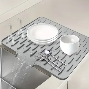 Sloped Drain Silicone Drying Mat, Heat Resistant & Insulated Pot Pad for Kitchen Countertops & Sinks, Thick Non-Slip Cutting Board Mat, Easy-to-Clean Multi-Functional Kitchen Mat