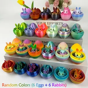 12-Piece Set, 3D-Printed Bunny & Egg Decorations, Includes 6 Colorful Eggs & 6 Bunnies, Indoor/Outdoor Tabletop Decor, Decorative Figurines