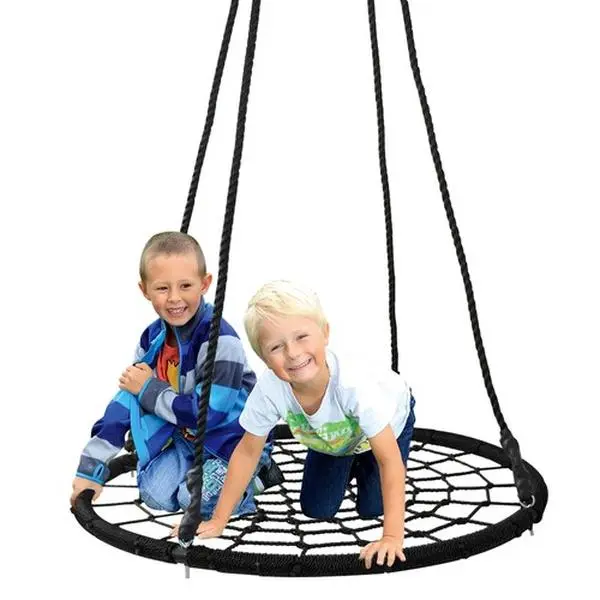 Segawe 48" Spider Web Circle Swing, Backyard Tree Swing Set with Adjustable Hanging Rope for Kids, Black, Backyard Swing Set