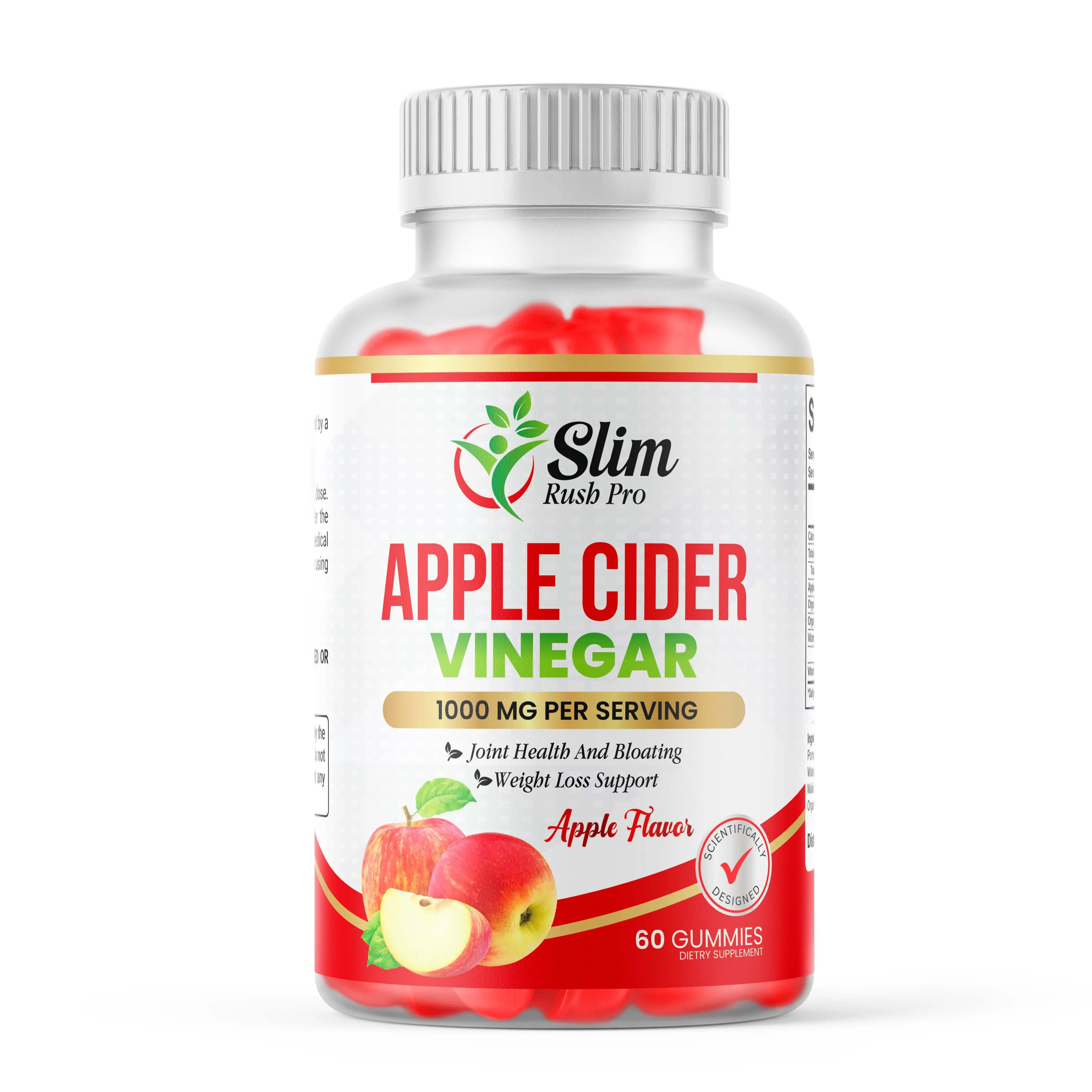 Slim Rush Pro Apple Cider Vinegar Gummies | 1000mg Per Serving | Apple Flavor | 60 Gummies | Dietary Supplement