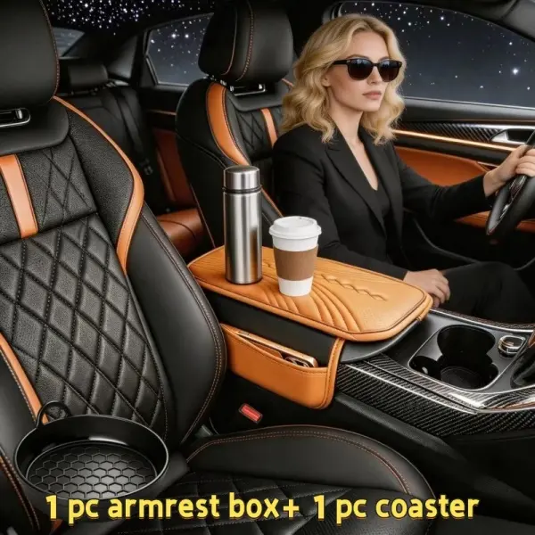 Leather Car Armrest Box Mat - Multiple Colors Storage Pad