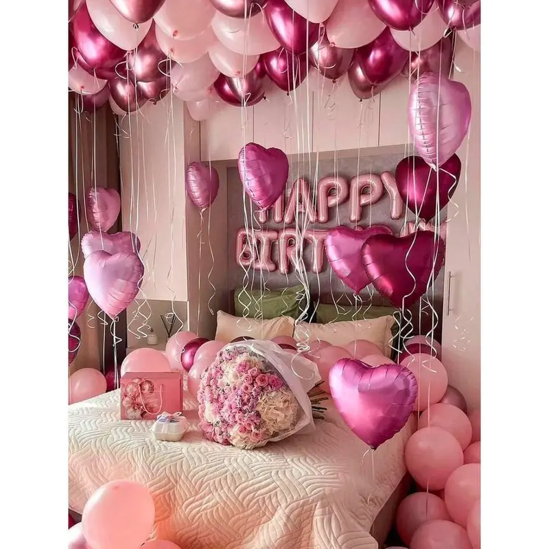 49pcs Pink Balloon Set for Party Baby Shower Wedding Anniversary Home Decor with 16 Inch Heart Shaped and Metallic Balloons Ideal for Photo Booth Backdrop PE and Latex Material Multicolor Balloons