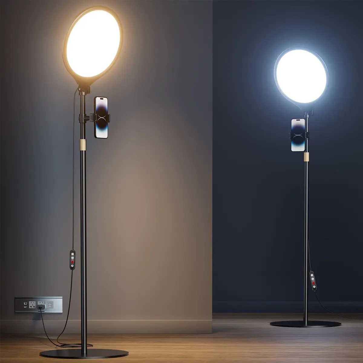 Vimose 10.5" LED Circle Light with 69" Floor Stand, Phone Mount & Remote Kit, Dimmable Studio Video Lighting for Content Creators’ Filming Setup, Selfie Light for iPhone (Black)