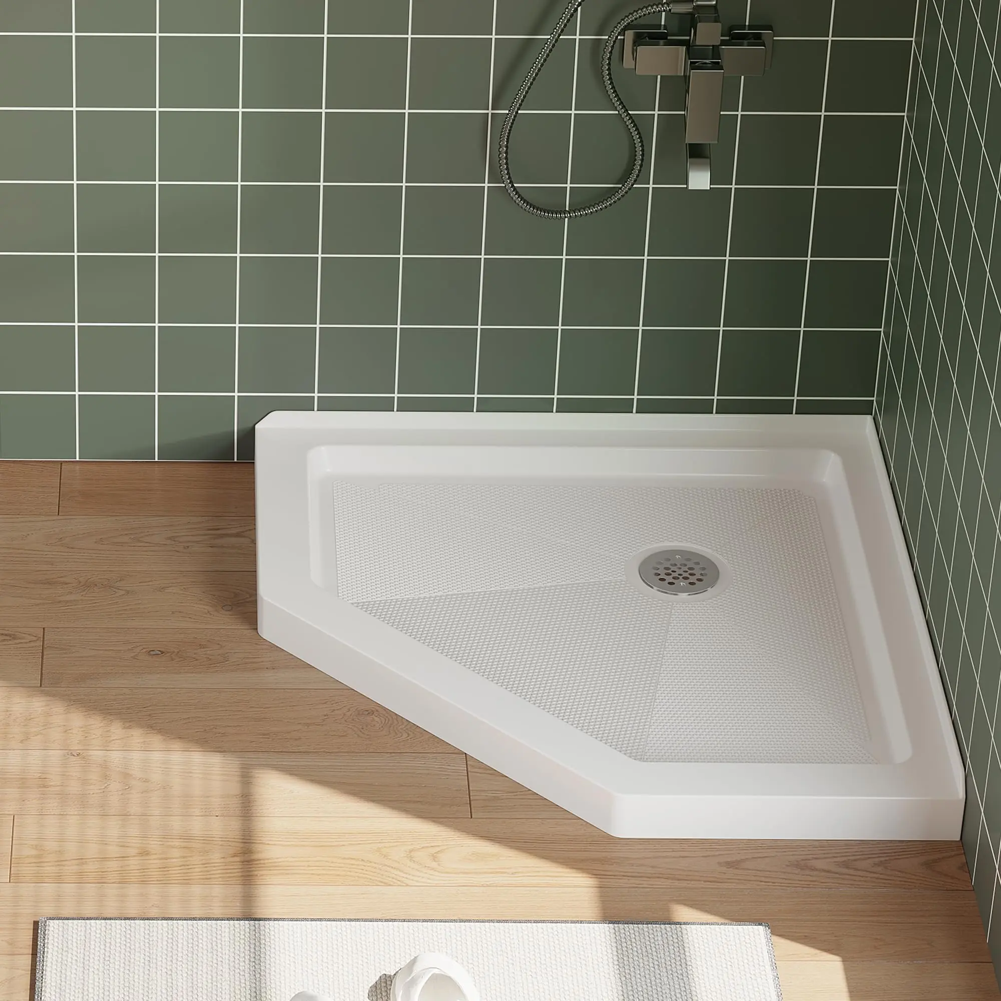 Garvee Upgraded White 36 x 36 Inch Single Threshold Shower Pan with Center Drain, Lightweight Non-Slip ABS Shower Base, Comes with Drain Kit for Easy Install