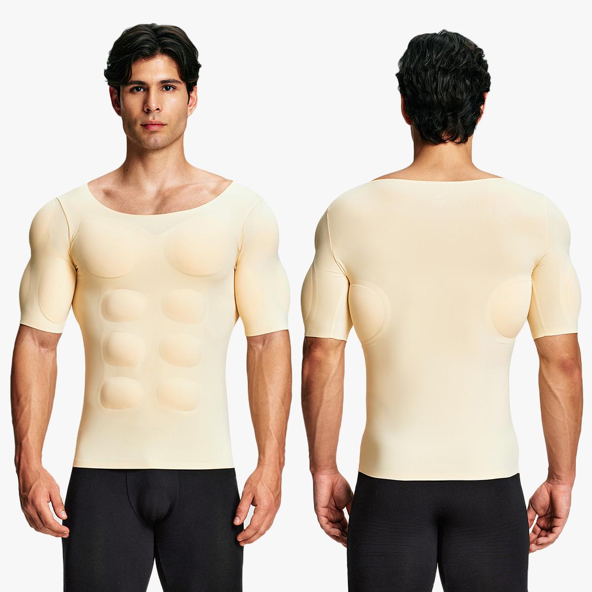 【Nebility】 Men’s Invisible Seamless Muscle-Enhancing T-Shirt with Removable Muscle Pads and Light Compression Function, Suitable for Everyday Wear, Cosplay, and Special Occasions SpringStatements