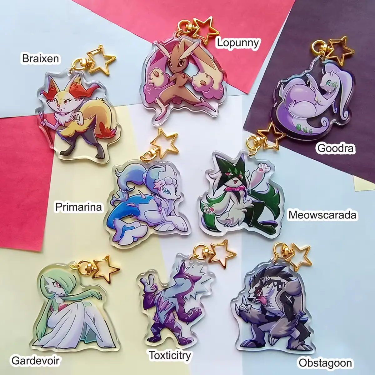 Braixen Lopunny Goodra Primarina Meowscarada Gardevoir Zoroark Obstagoon Anime Acrylic Keychain, Bag Charm, Collectible Keychain, Gift for Anime Fans