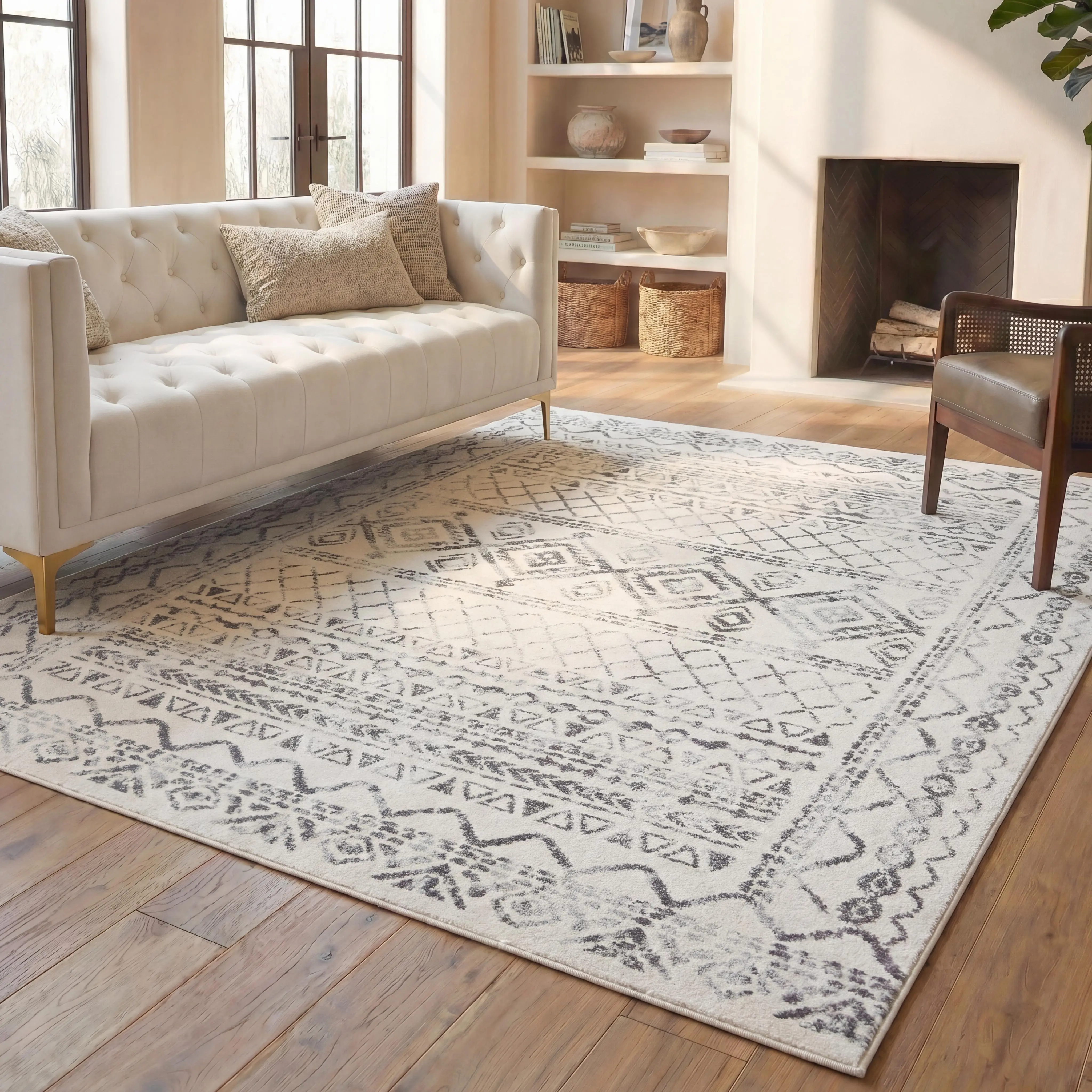 SAFAVIEH Tulum Collection TUL268A Ivory / Gray Area&Runner Rug SAFAVIEH Tulum Collection TUL268A Ivory / Gray Area&Runner Rug