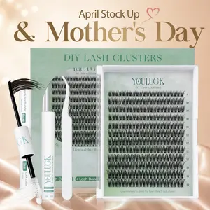 YOULUCK Velvet Touch Lash Clusters Waterproof Long-Lasting Individual Eyelash Extensions with Ultra-Thin Band Bond & Sea l& Remover Makeup For Girls Beginner Friendly