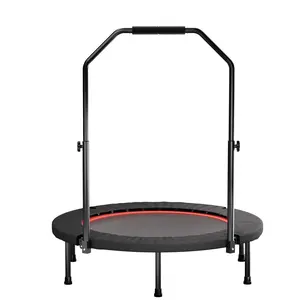 Dufominc 40inch Foldable Trampoline with N Shape Handle Standard Spring Black 36 Closed Springs Adjustable Bar for Adults