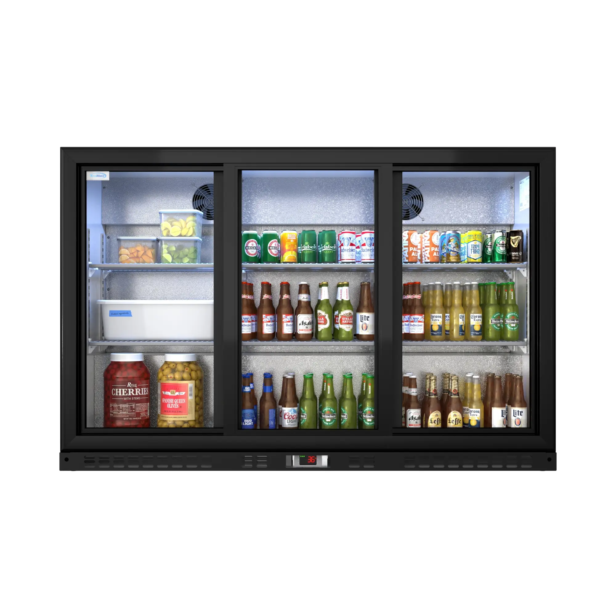 53 in. Commercial Three Sliding Door Back Bar Refrigerator in Black - 13 Cu Ft. BC-3DSL-BK