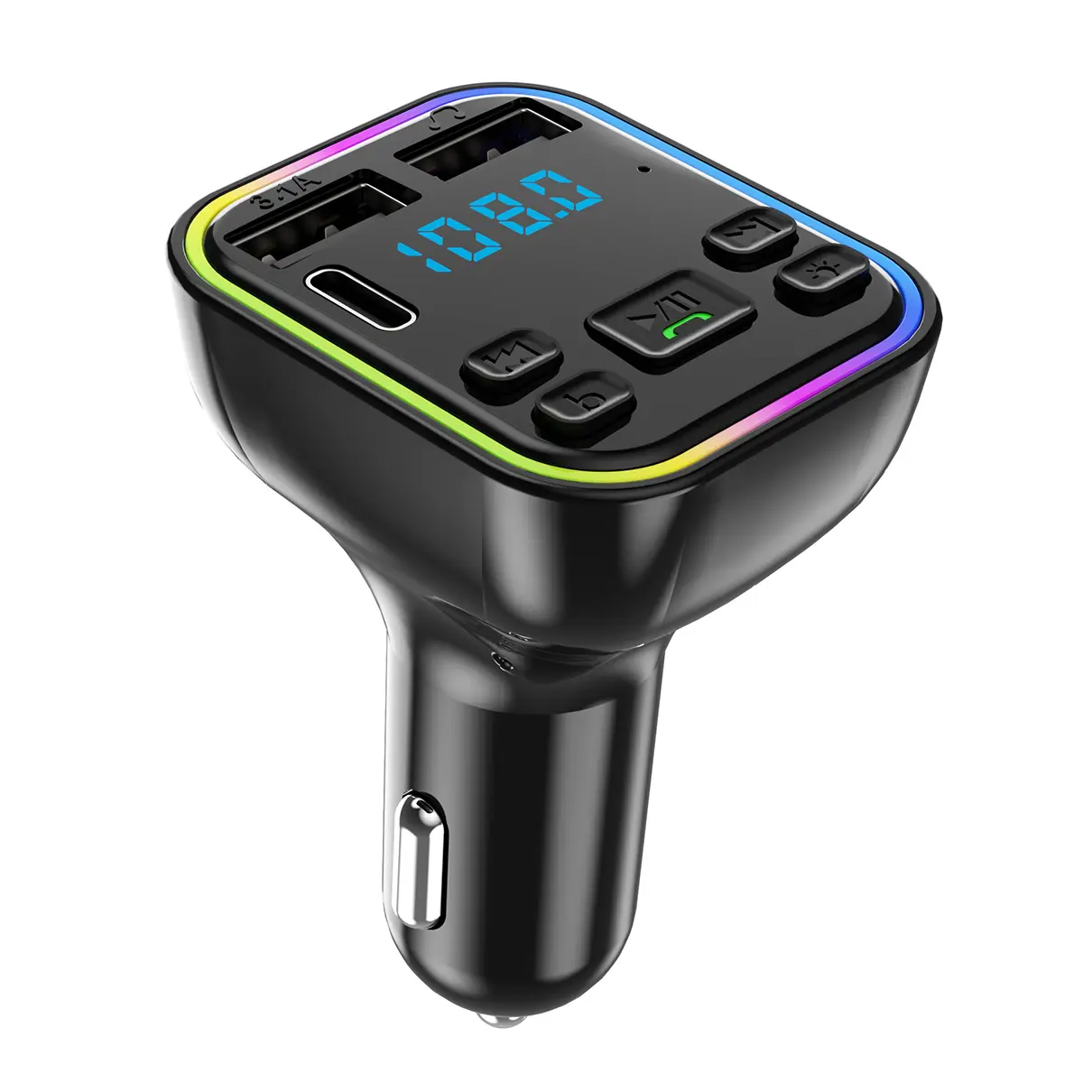Bluetooth Car Adapter, FM Transmitter with QC3.0/Type-C 42W Fast Charging, Dual LED Display, HiFi Bass, Handsfree Calls/Audio Transmitter
