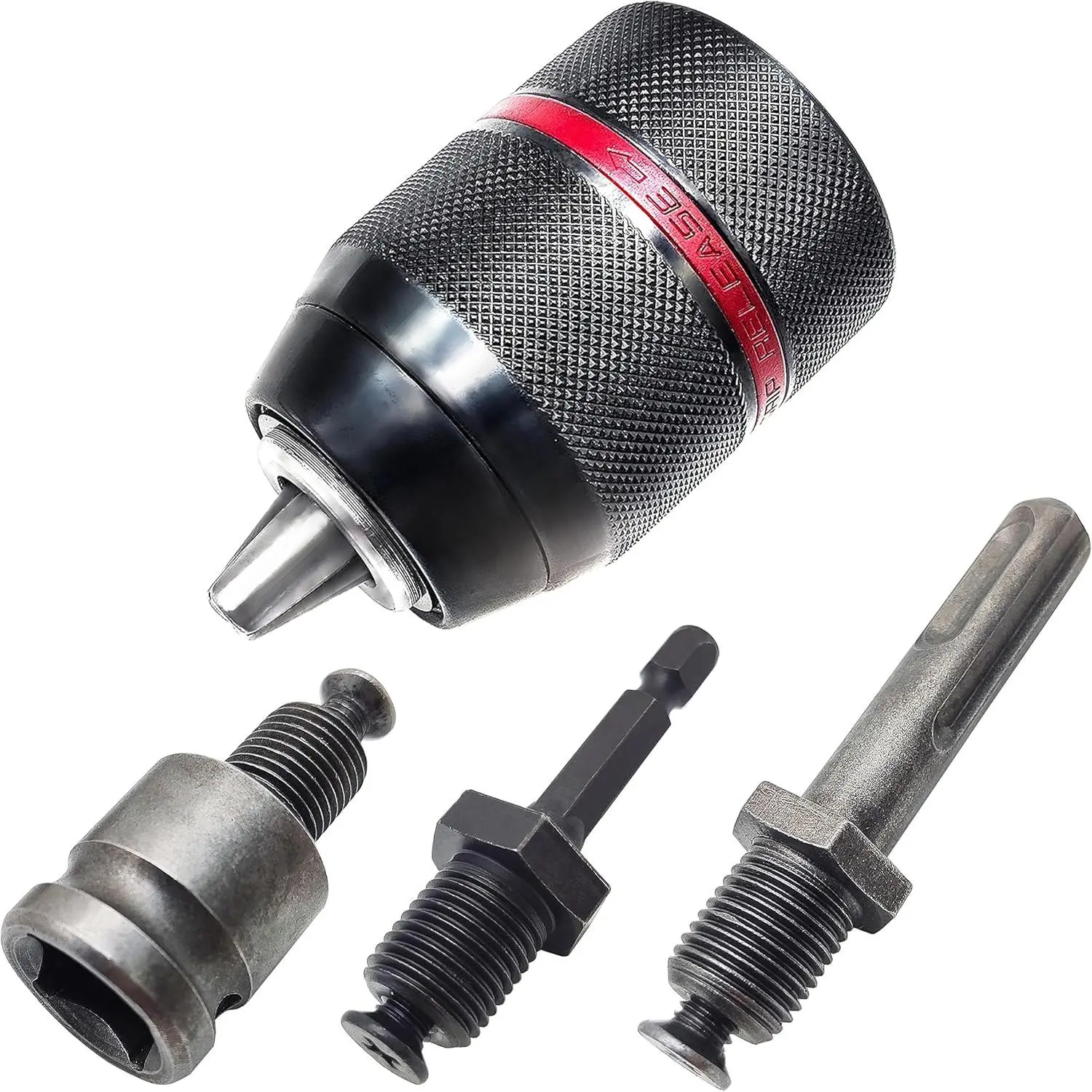 1.5-13mm Keyless Drill Chuck Metal Heavy Duty 1/2''-20UNF with SDS-Plus Shank 1/4" Hex Shank 1/2'' Socket Square Wrench Adapter for  Hammer Drill Impact Driver, Electric Drill