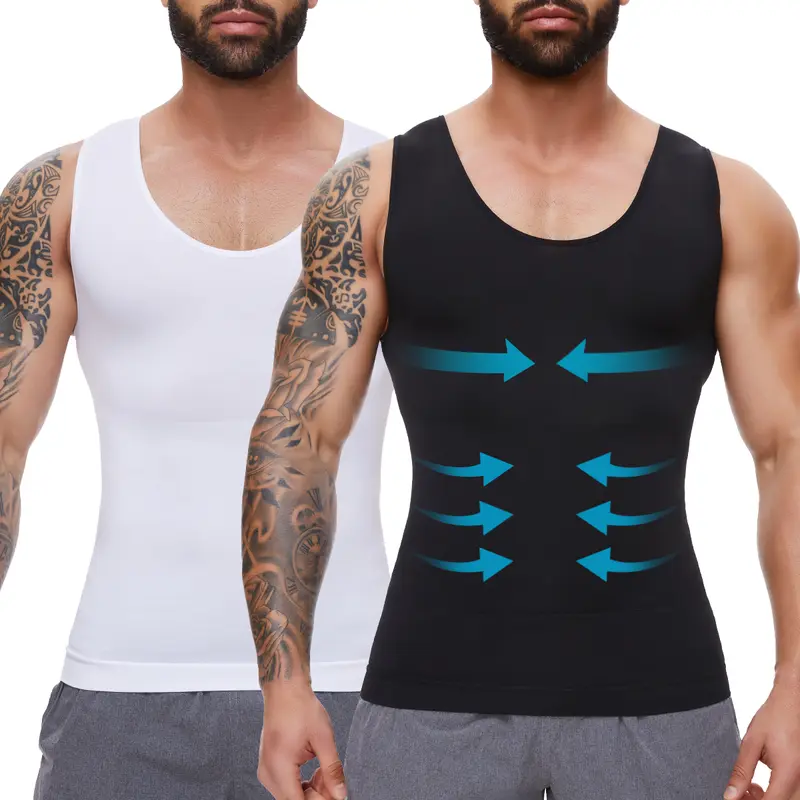 1/2/3/4 Pack Menswear Body Shaper  Shirt Tummy Control Stretchy Shapewear Compression Breathable Sports Athletic Workout Tank Tops Activewear Smooth Undershirt Gym Vest Polyester Black Spandex Bestie