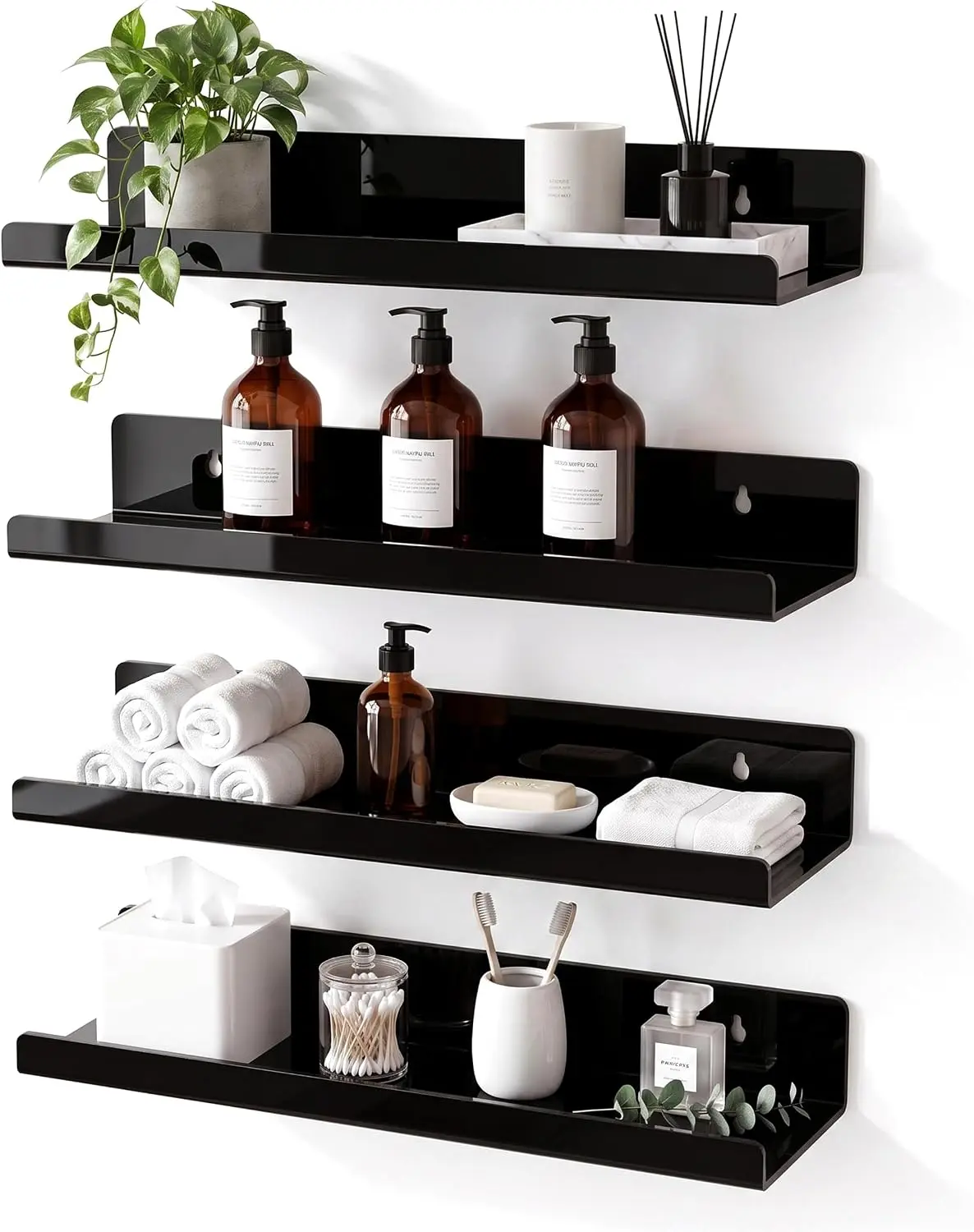 Acrylic Bathroom Shelf Wall Mounted Floating Organizer with Front Lip | Modern Acrylic Design, Rounded Edges, Space-saving Storage