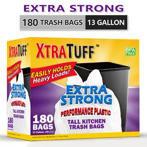 Xtratuff Basics 13gal Trash Bags, Disposable Garbage Bags, Quick-Tie Tall Kitchen Home Care Supplies, Durable White Leak-Proof Extra Thick BPA-Free Eco-Friendly 180-Count, Trashbags