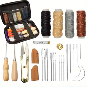 Leather Sewing Kit, Leather Working Tools and Supplies, Leather Working Kit with Large-Eye Stitching Needles, Waxed Thread, Leather Upholstery Repair Kit, Leather Sewing Tools for Leather Craft, Sewing Supplies Crafts