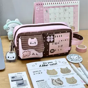 Meleand Color Cat Pencil Case, Large Capacity Multi-Layer Storage, Portable Handheld Pencil Box, Suitable for Pens, Pencils, Ruler, Eraser