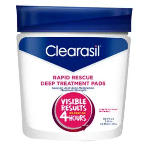 Clearasil Rapid Rescue Deep Treatment Acne Face Pads, Maximum Strenght with 2% Salicylic Acid Acne Treatment Medicine, 90 Count